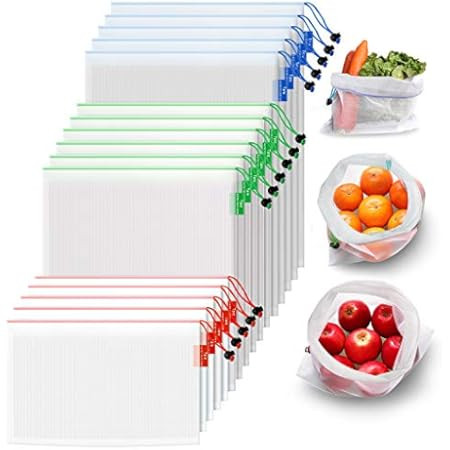 Ecowaare Set of 15 Reusable Mesh Produce Bags - Eco-Friendly - Washable and See-Through - with Color | Amazon (US)