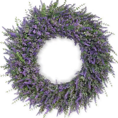 32 Inch Purple Artificial Eucalyptus Lavender Wreath, All-Season Farmhouse Wreath for Front Door Porch Window Wall Decor | Wayfair North America