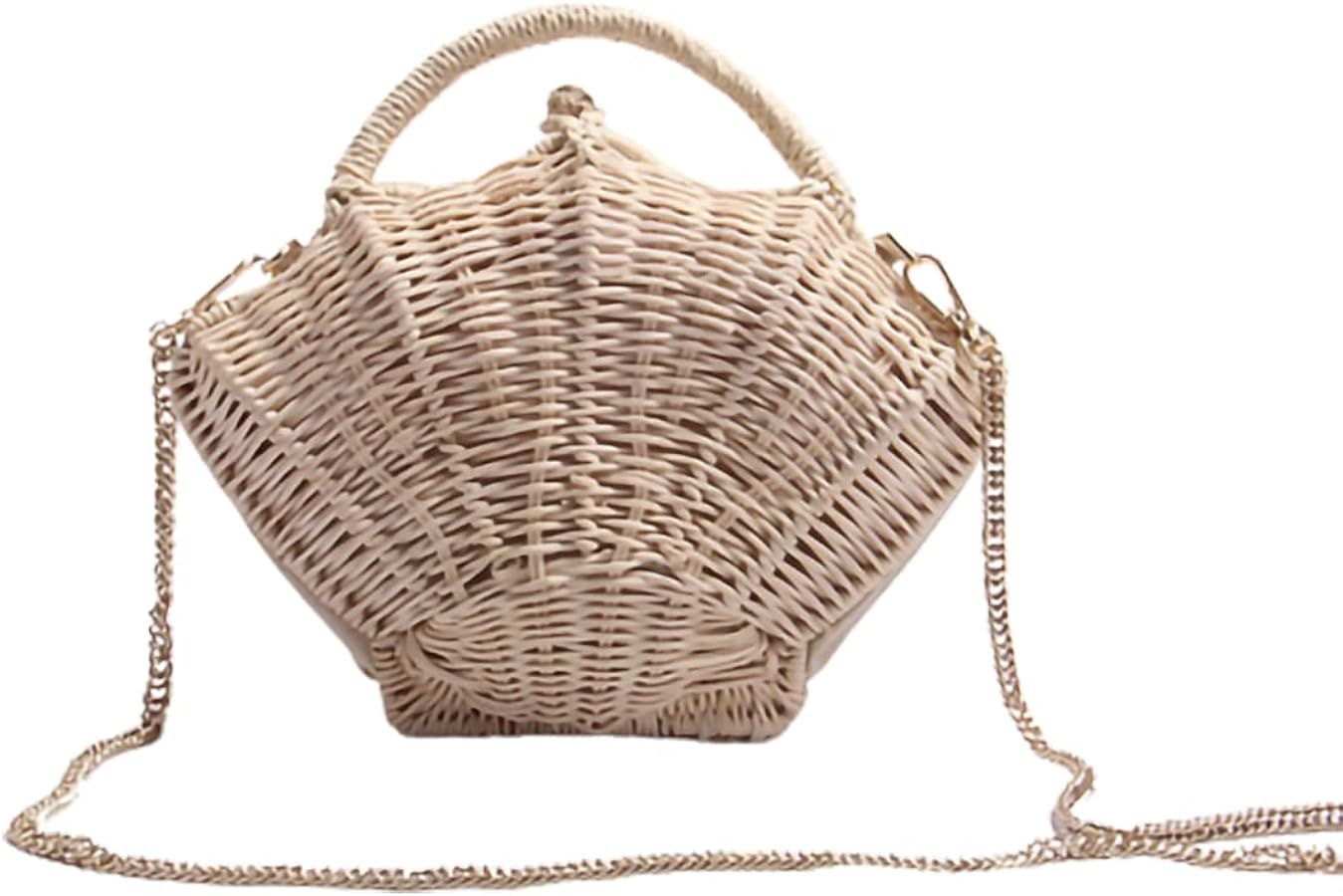 Seashell Purses Straw Crossbody Bag Chain Shoulder Purse for Women Classics Satchel for Summer Be... | Amazon (US)