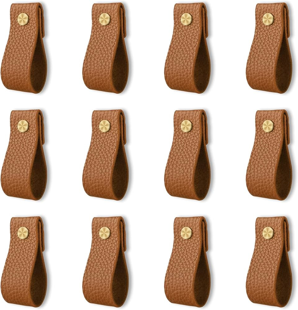 ANJUU 12 Pack Leather Drawer Pulls, Handmade Leather Pulls Handles, Leather knobs Cabinet Hardwar... | Amazon (US)