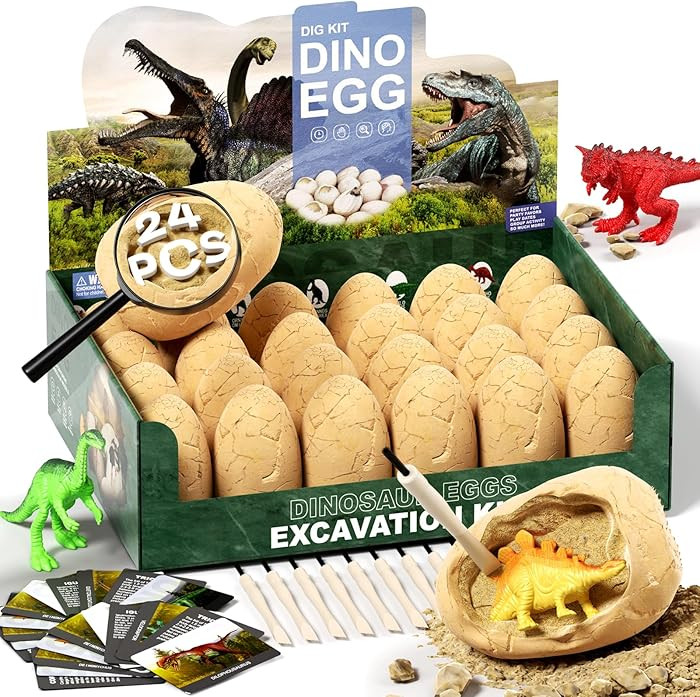 Uregoio 24 Dinosaur Eggs Dig Kit Toys for Kids, Surprise Dinosaur Eggs Excavation Kit with Magnif... | Amazon (US)