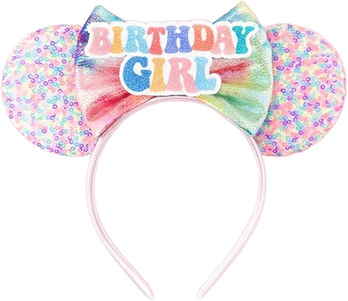 Mouse Ears Birthday Headbands With Shiny Sequins Diamond Decoration, for Girls Costume Cosplay Gl... | Amazon (US)