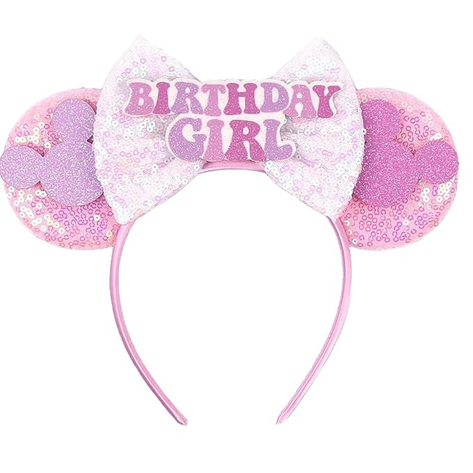 RAZKO Pink Minnie Ears Hair Accessory, Mouse Headband for Women Girls (Birthday Girl-Pink M) | Amazon (US)