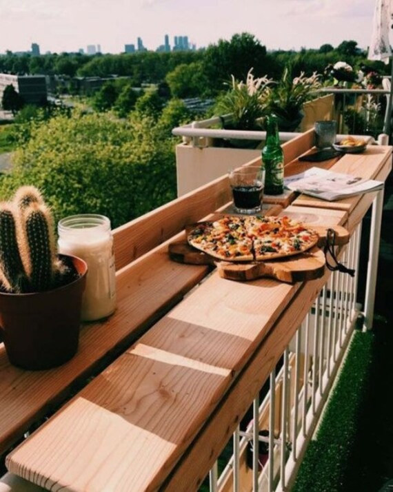 BALCONY BAR TABLE, Balcony Wooden Table, Natural Wood Bar Stand, Porch Bar Stand,  Balcony Railin... | Etsy (US)