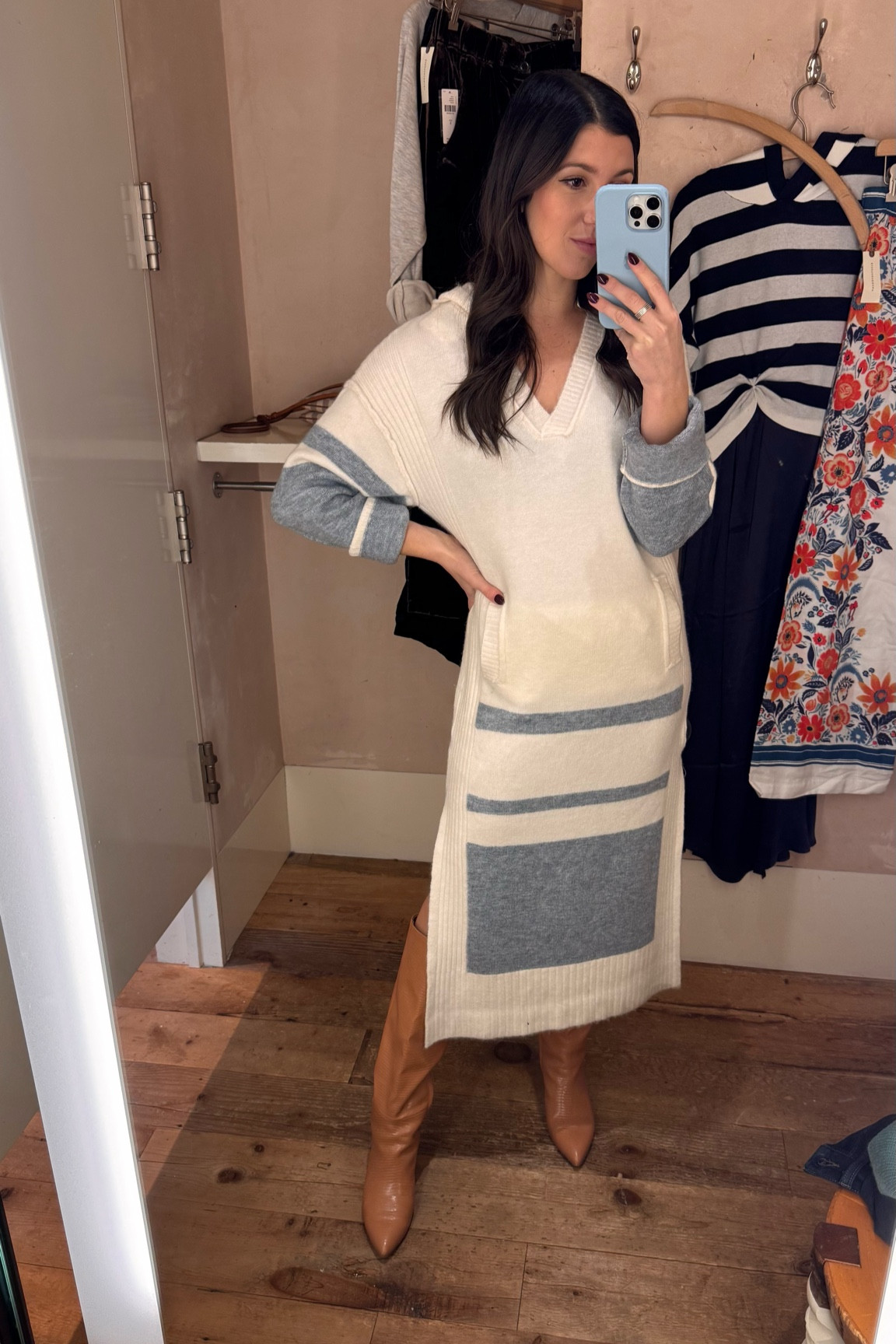 My sweater dress was just restocked!! I dress it up like this with boots or dress it down with sneakers or slippers. 

Size down, it runs big! 

#LTKStyleTip #LTKSeasonal #LTKHoliday