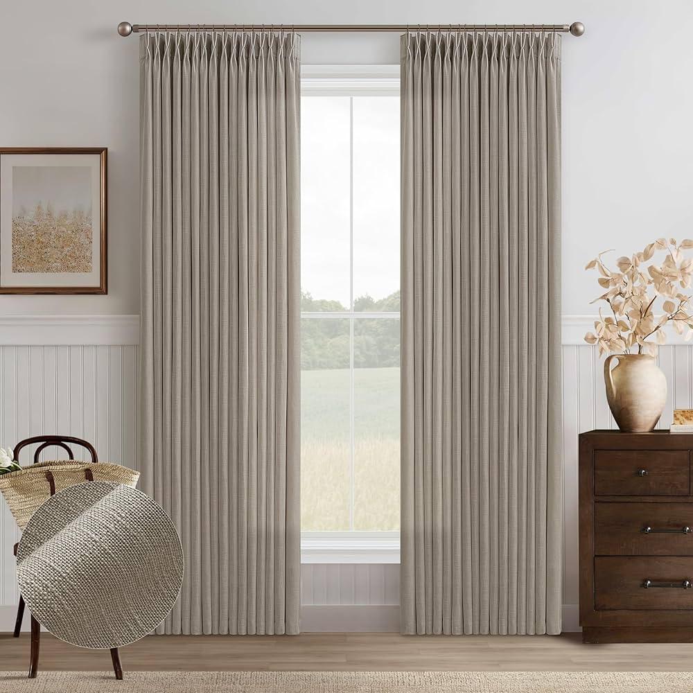 Linen Taupe Curtains 96 Inches Long Pinch Pleat for Living Room Dining 2 Panels Tan Brown Burlywo... | Amazon (US)