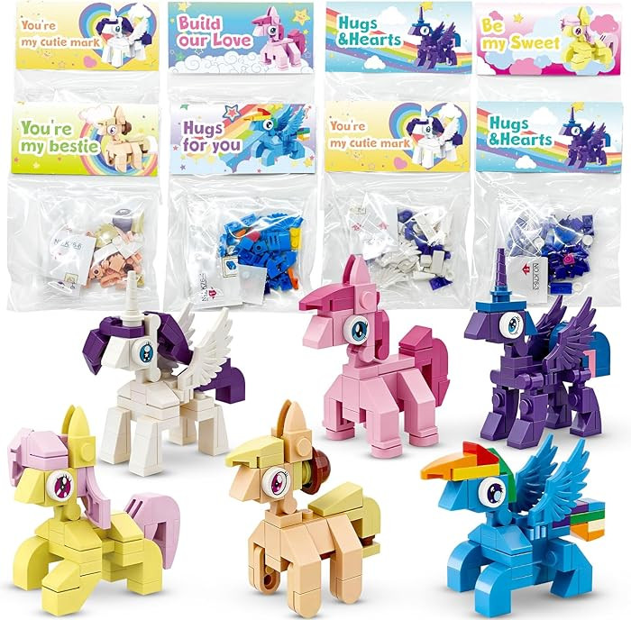WODMAZ 24 Packs Valentines Day Gifts for Kids Classroom, Valentines Day Cards with Unicorn Buildi... | Amazon (US)