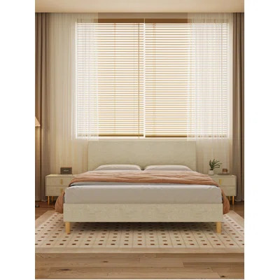 Queen Size Bed, Cotton Linen Fabric, Simple Style, Stable Structure | Wayfair Professional