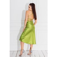 Lime Green Satin Slip Midi Dress Cowl Neck Open Back Bridesmaid Lace-Up | Etsy (US)