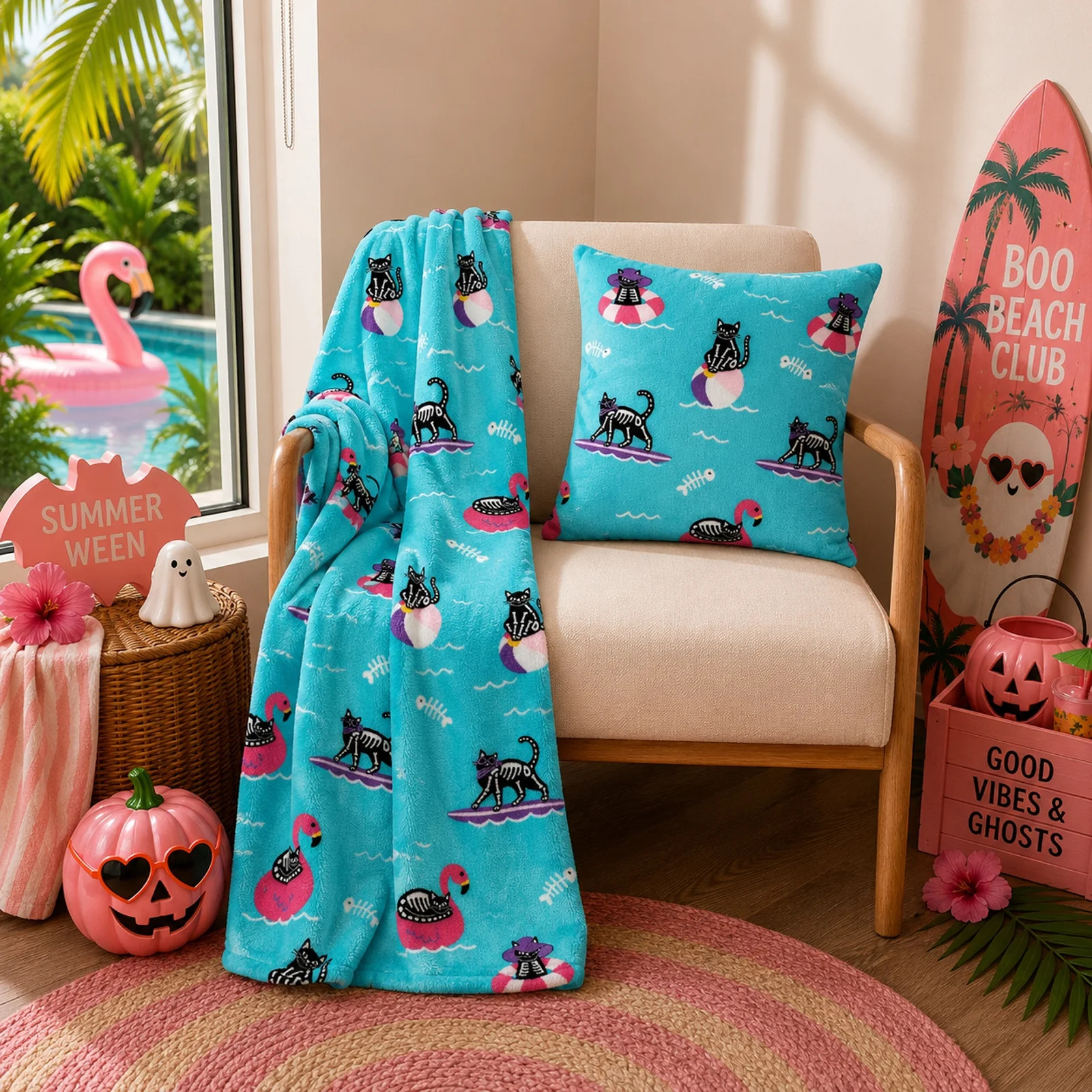 Summerween Oversize Super Soft Plush Throw Blankets, Summer Patio Pool Halloween Throws, SKELETON... | Walmart (US)
