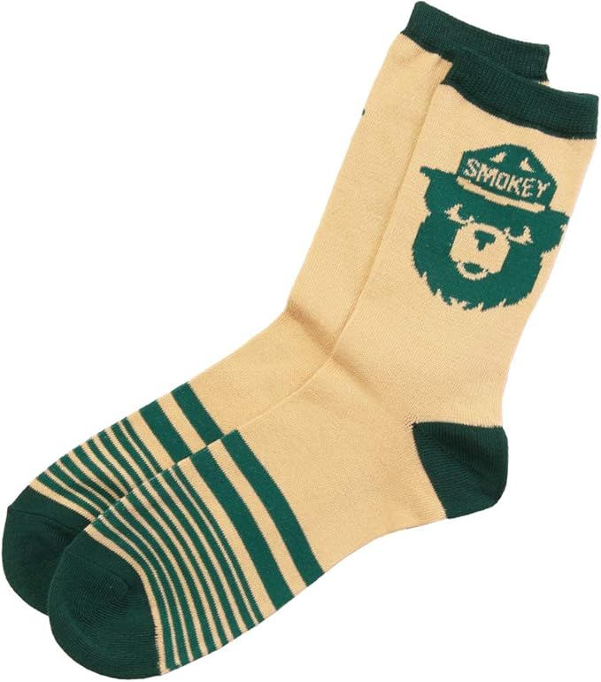 Smokey Bear Logo with Stripes Adult Crew Socks (Ivory) | Amazon (US)
