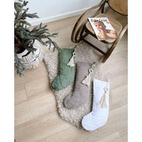 Linen Blend Bohemian Christmas Stocking | Neutral Decorations Earth Toned Stockings | Etsy (US)