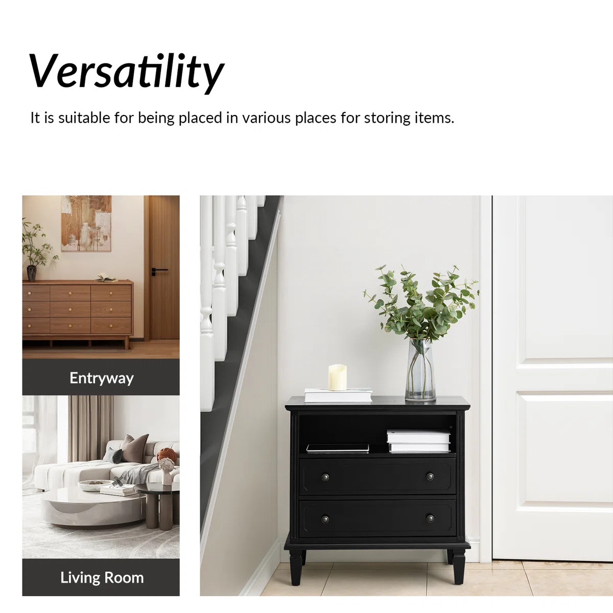 Amberlyn 28.2" W Traditional 2-Drawer End Table with Charging Station and Solid Wood Legs and Ope... | Wayfair North America