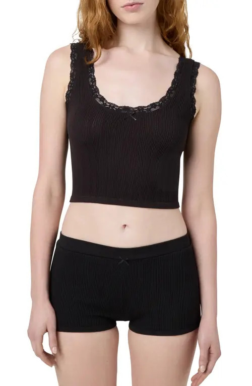 Florence by Mills Lace Trim Crop Tank in Black at Nordstrom, Size X-Large | Nordstrom