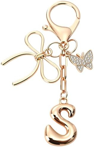 Sylixonae Bubble Initial Keychain with Bow & Butterfly - Gold Letter Bag Charms for Women, Cute P... | Amazon (US)