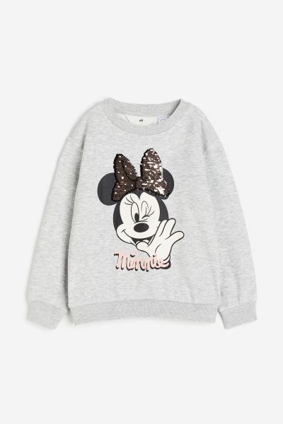 Printed Sweatshirt - Gray melange/Minnie Mouse - Kids | H&M US | H&M (US + CA)