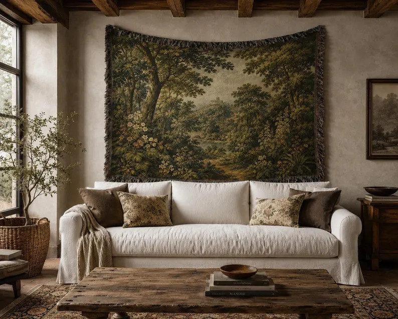 French Vendure Tapestry Blanket, Forest Woven Wall Hanging, Verdure French Home D\u00e9cor | Etsy (Global)