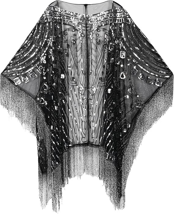 PrettyGuide Women's Evening Wrap Beaded 1920s Shawl Fringed Oversized Cover Up | Amazon (US)