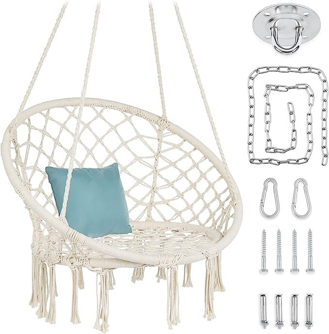 Best Choice Products Macramé Hanging Chair, Handwoven Cotton Hammock Swing for Indoor & Outdoor ... | Amazon (US)
