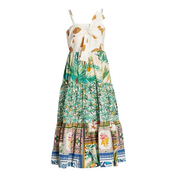 Mixed Prints Bow Top Midi Dress, Multi | The Avenue
