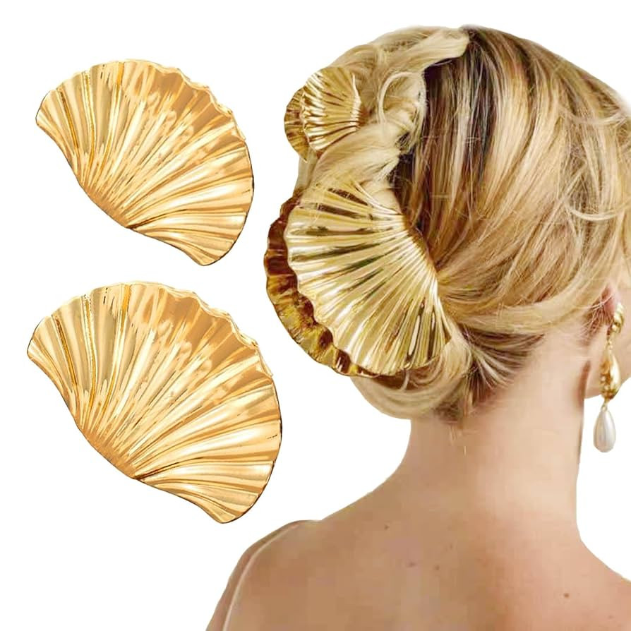 Seashell Hair Clip, 2 Pcs Metal Seashell Hair Clip Hair Accessories for Women and Girls, Large Ha... | Amazon (US)