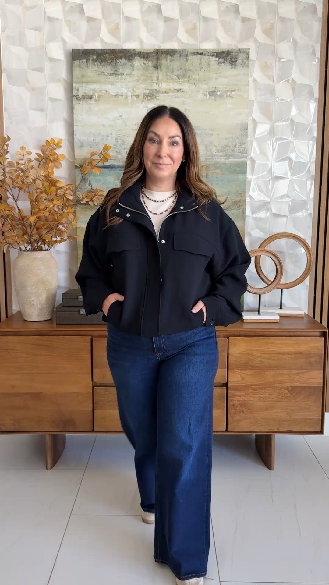 This Artizia Oculus Jacket Crepette Jacket in the perfect lightweight layer for fall 📏Wearing Crepe jacket wearing large prefer M | Jeans, 31 | Tee, L

#LTKSeasonal #LTKOver40 #LTKMidsize