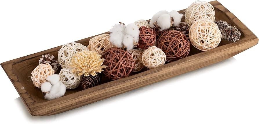 Hanobe Decorative Wood Dough Bowl: Large Long Wooden Bowl for Entry Way Table Home Decor - Coffee... | Amazon (US)