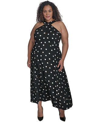 Plus Size Polka-Dot Crisscross Halter Maxi Dress | Macy's