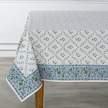 Ridhi Blue Block Print Table Cloths 100% Cotton 60 Inch x 60 Inch Decorative Washable Rectangle T... | Amazon (US)
