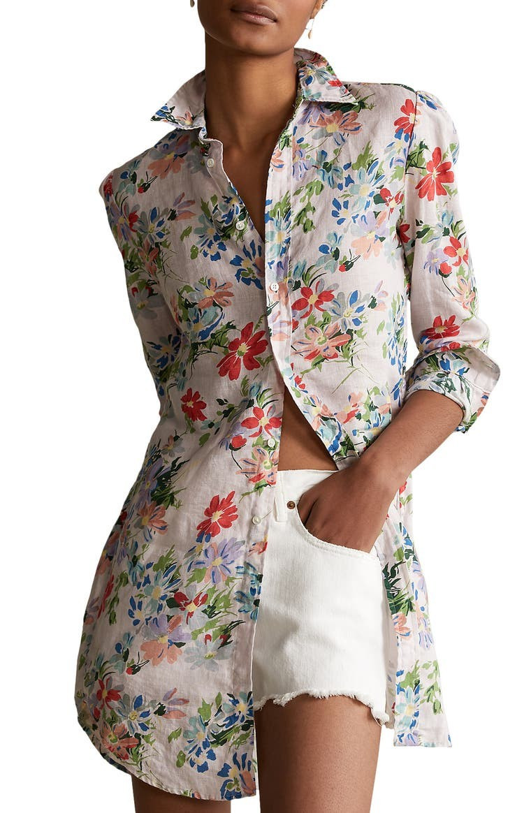 Polo Ralph Lauren Floral Linen Tunic Blouse | Nordstrom | Nordstrom