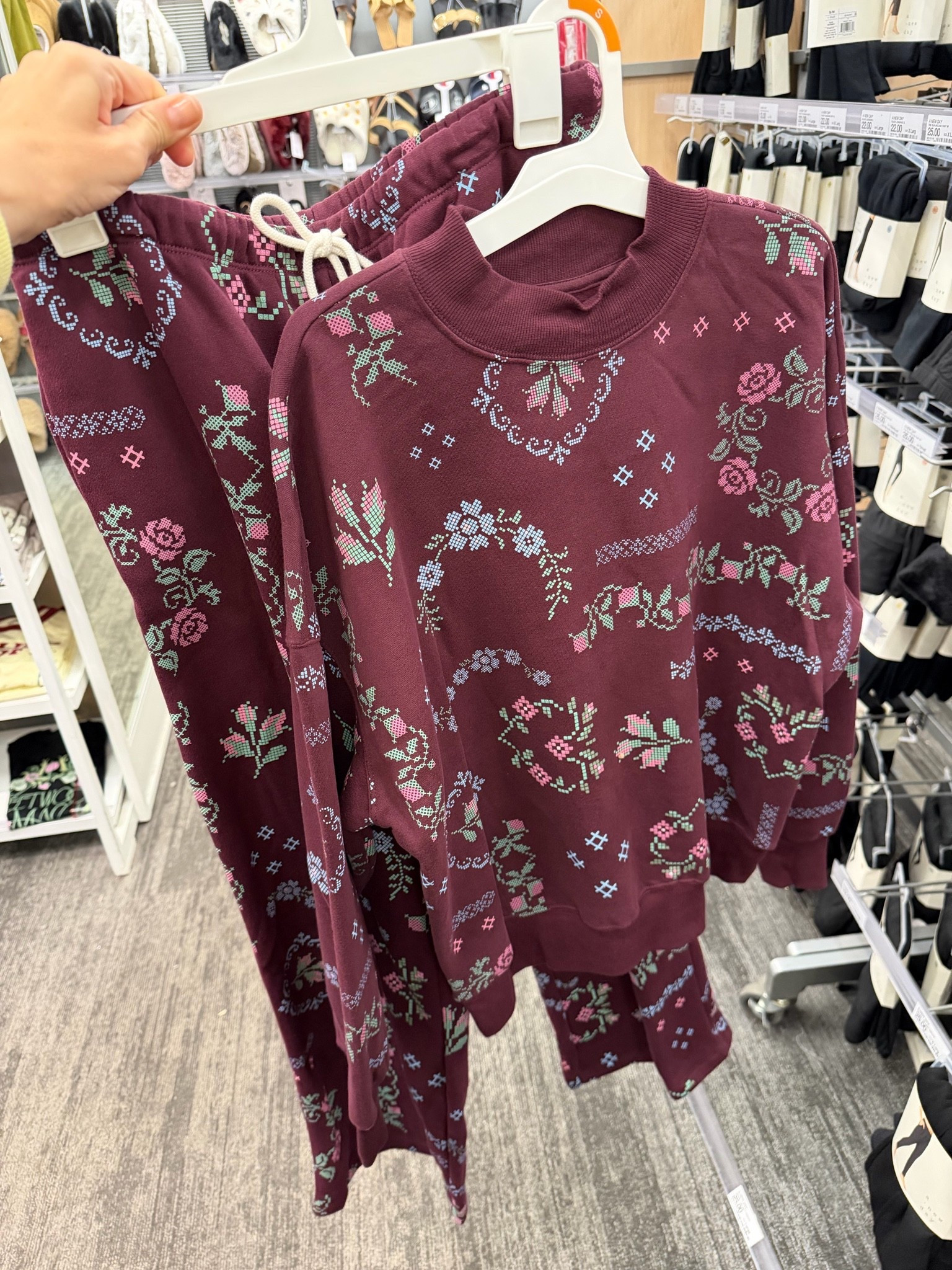 Target matching set $25 per piece, cozy cotton fleece. Printed cross stitch design. #targetstyle