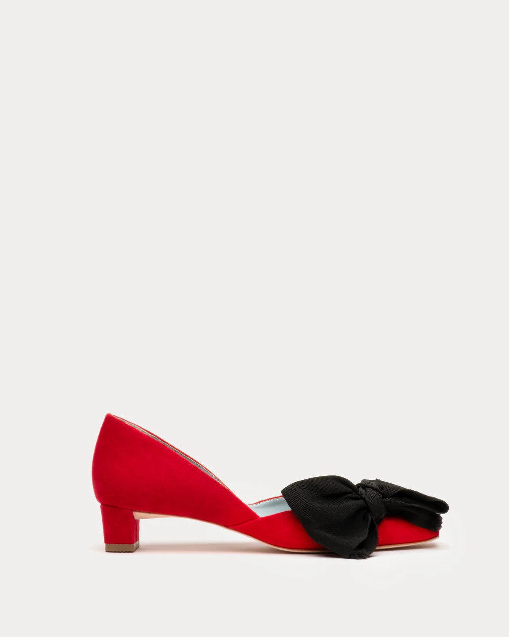 McCall Grace Velvet Bow Mini Block Heel Red | Frances Valentine