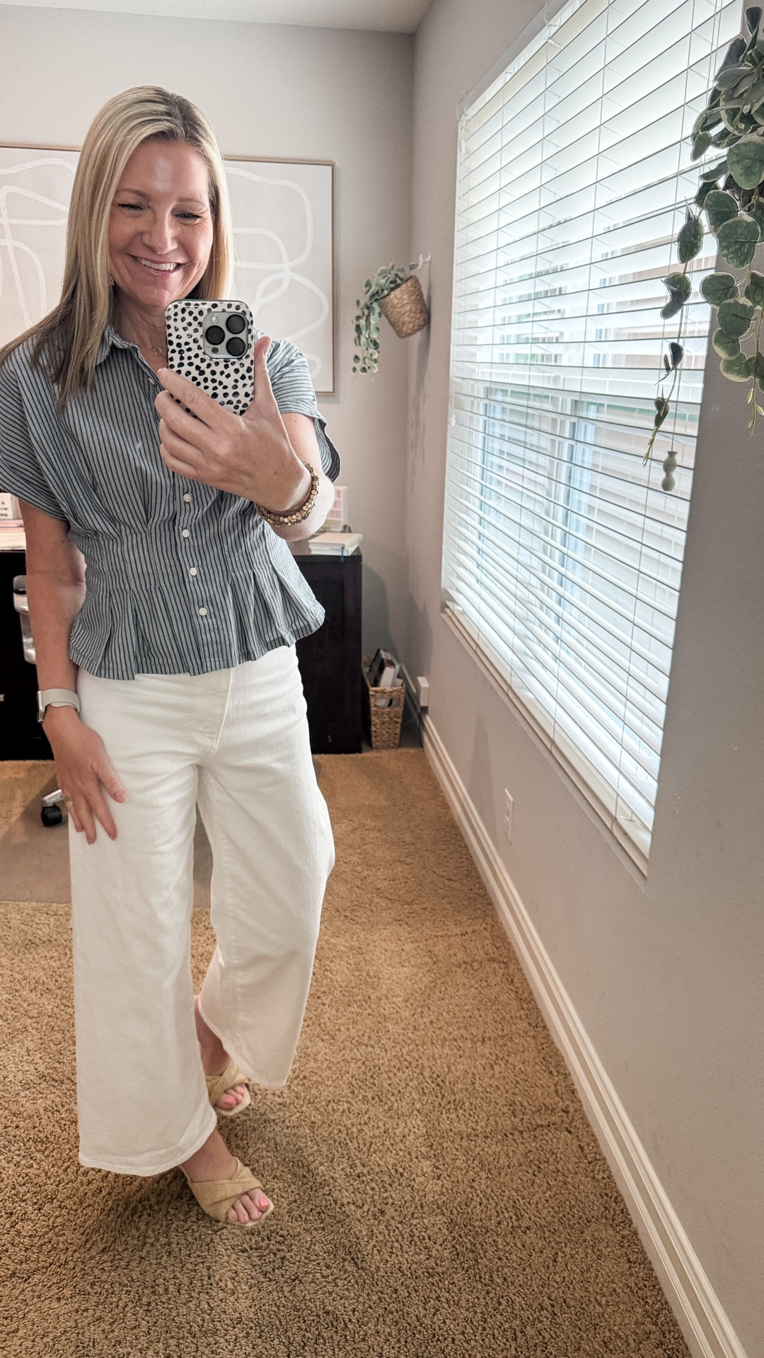 Wednesday outfit of the day for a meeting that was canceled last minute. My Old Navy shirt is sold out but I linked a similar option. My Target sailor jeans are from last year but linked a similar pair. 

My wedge sandals are Target and go with everything.

#LTKootd #LTKOver40 #LTKWorkwear