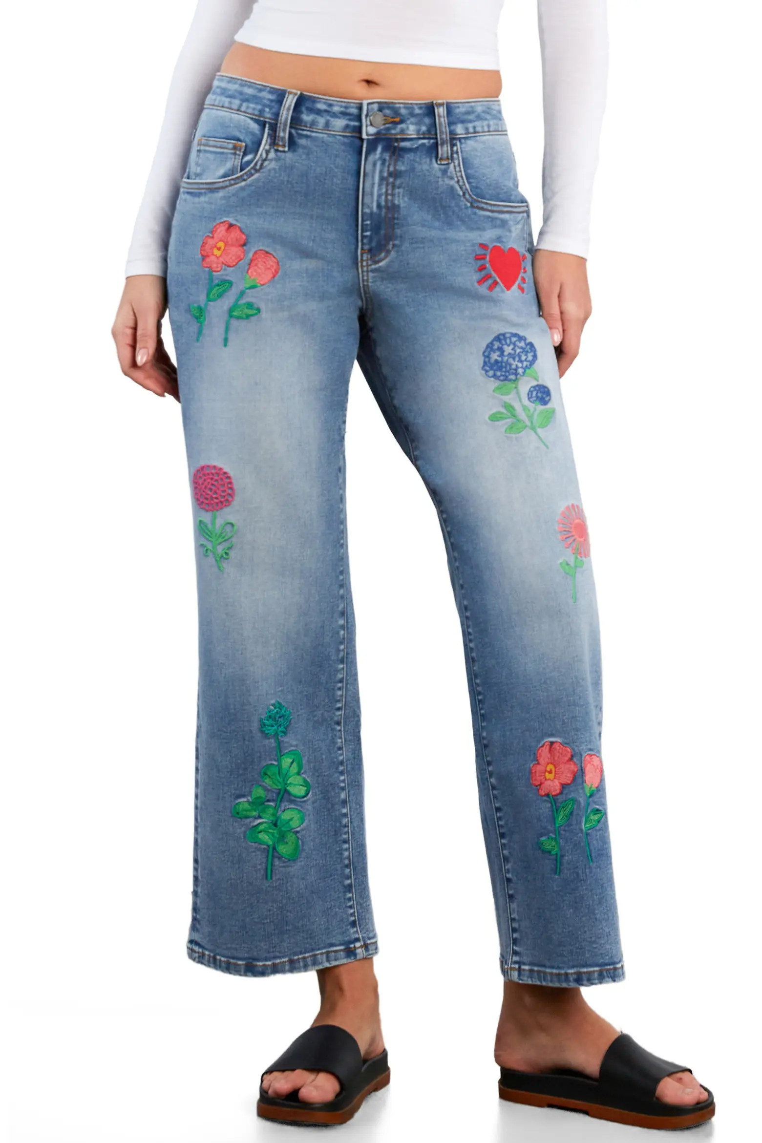 Billy T Blossom Embroidered Ankle Wide Leg Jeans (Women) | Nordstrom | Nordstrom
