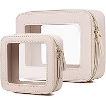 Clear Makeup Bag Transparent Travel Case for Cosmetics and Toiletries Women's Brush Bag and Clear Car Bag with Zipper (F/Beige, M+MINI) | Amazon (US)