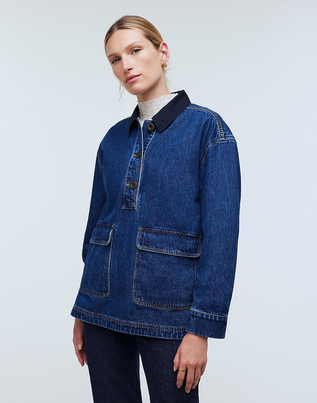 Denim Oversized Pullover Jacket in Willmont Wash | Madewell