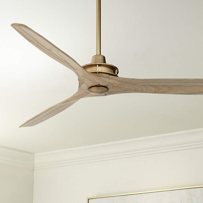 52" Windspun Soft Brass Natural Wood Blades Ceiling Fan with Remote - #6646C | Lamps Plus | Lamps Plus