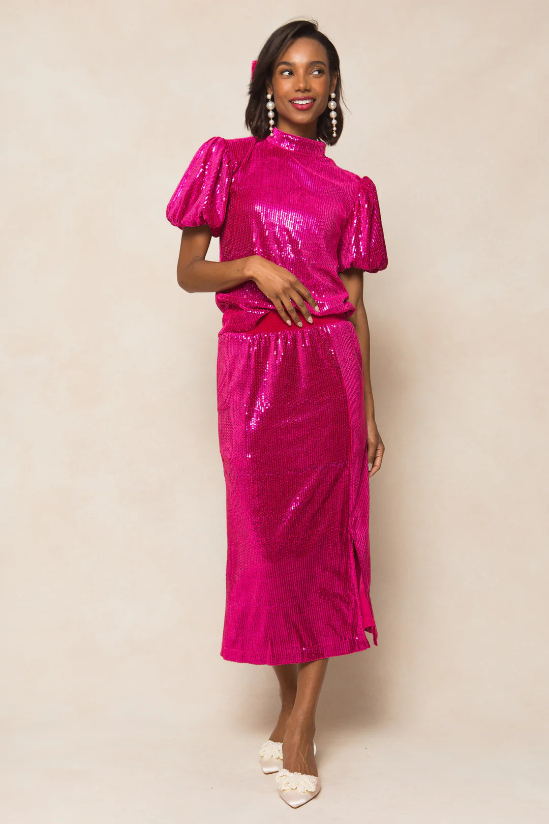 Monique Skirt in Pink Sequin | Ivy City Co