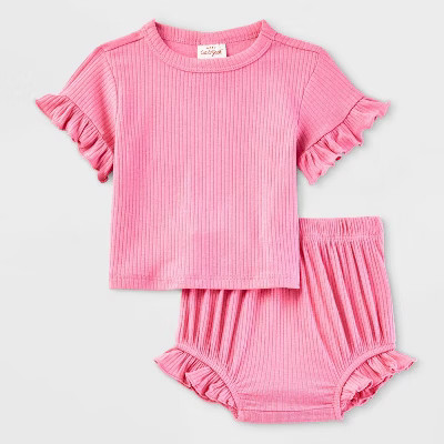 Baby Girls' Ribbed Top & Bottom Set - Cat & Jack™ | Target