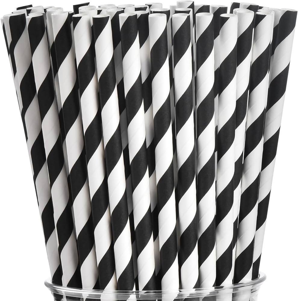 ALINK 100 Black and White Striped Paper Straws, Biodegradable Disposable Drinking Straws for Hall... | Amazon (US)