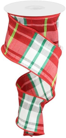 Christmas Dupioni Plaid Wired Ribbon - 2 1/2 Inch x 10 Yards, Red, Pink, Green, Wired Edge Xmas T... | Amazon (US)
