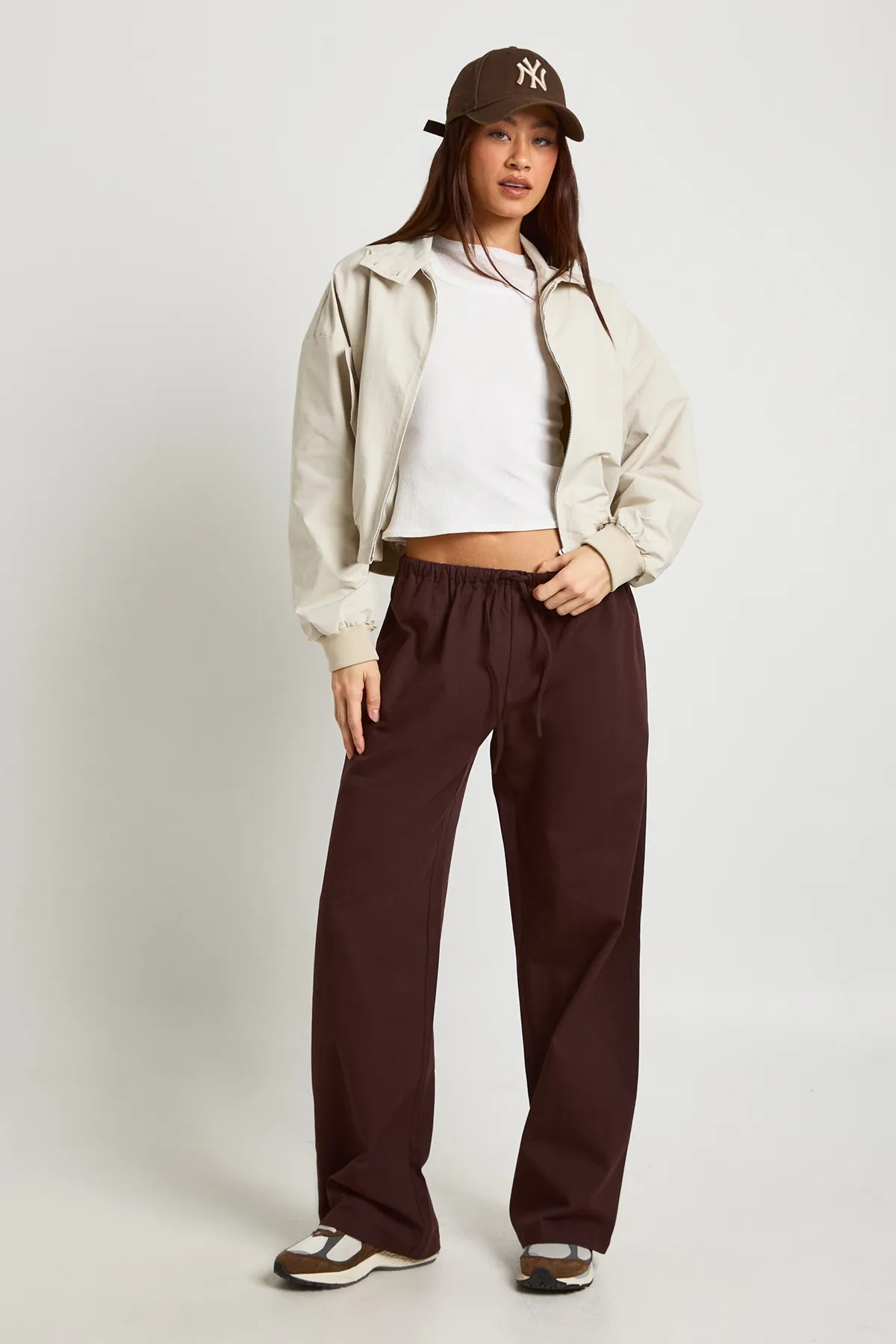 Chocolate Tall Chambray Drawcord Wide Leg Trousers | Boohoo USA | boohoo (US & Canada)