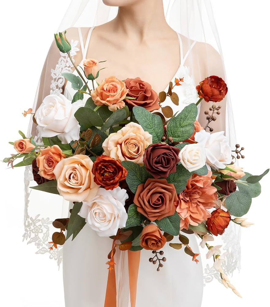 Ling's moment Freeform Bridal Bouquet Terracotta Wedding Bouquets for Bride | Amazon (US)