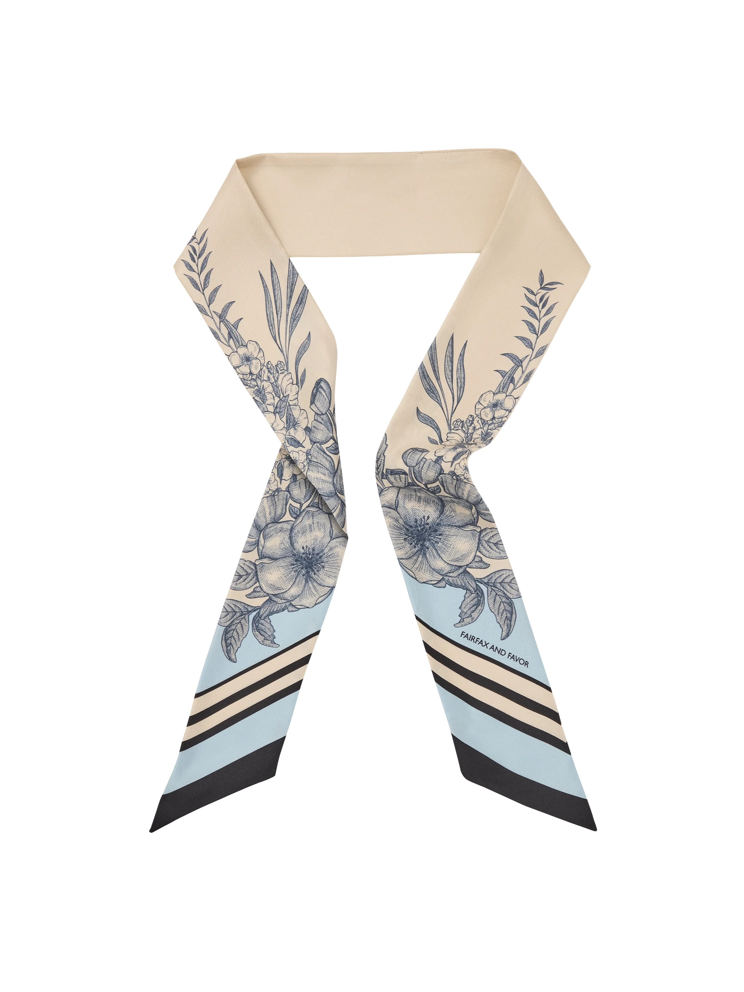 Mannington - Women's Twill Silk Scarf - Off White, Navy & Sky Blue | Fairfax & Favor | Fairfax & Favor (UK)