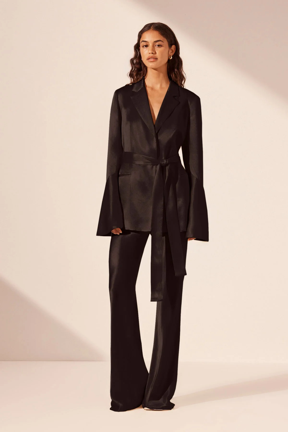 La Lune Flared Sleeve Belted Blazer | Black | Outerwear | Shona Joy | Shona Joy