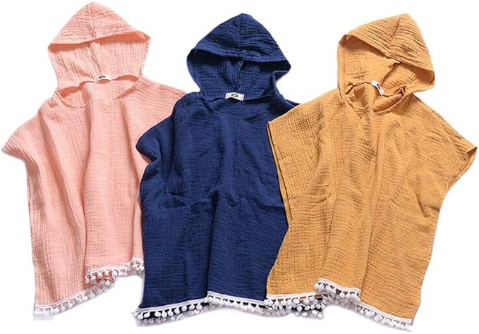 KMBANGI Toddler Kids Baby Girls Boys Summer Clothes Hooded Swim Suit Cover Ups with Pom Poms Cott... | Amazon (US)