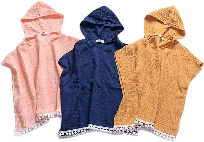 KMBANGI Toddler Kids Baby Girls Boys Summer Clothes Hooded Swim Suit Cover Ups with Pom Poms Cott... | Amazon (US)