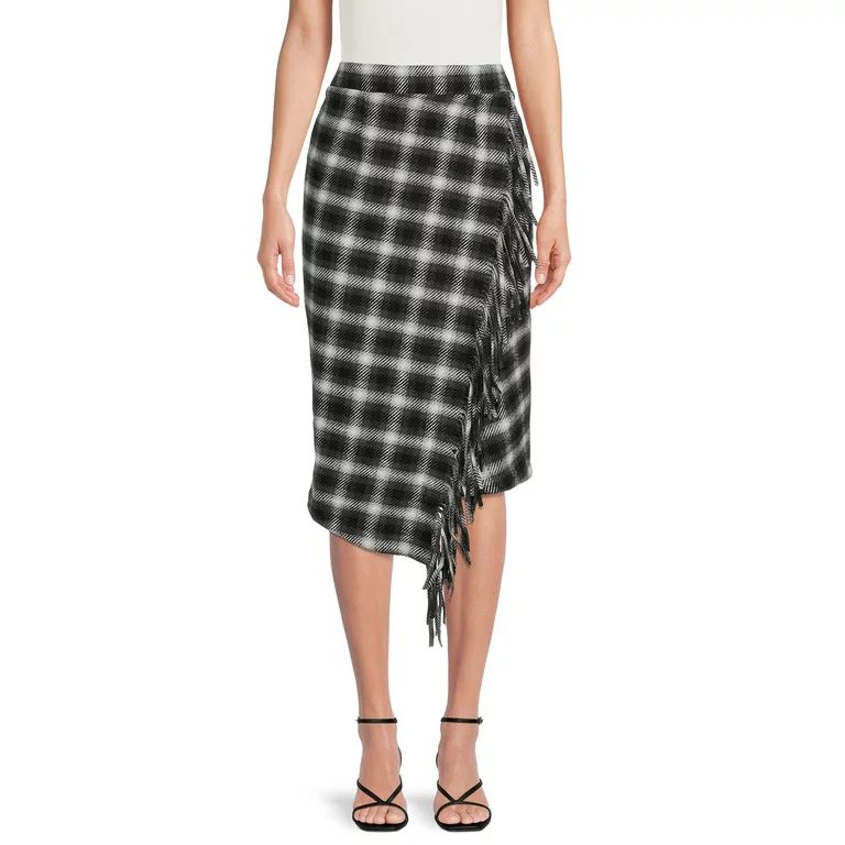 Time and Tru Women's Fringed Faux Wrap Skirt | Walmart (US)