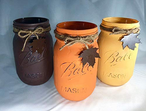 Fall Mason Jars With Leaves/Fall Mason Jar Decor/Fall Wedding Centerpiece | Amazon (US)