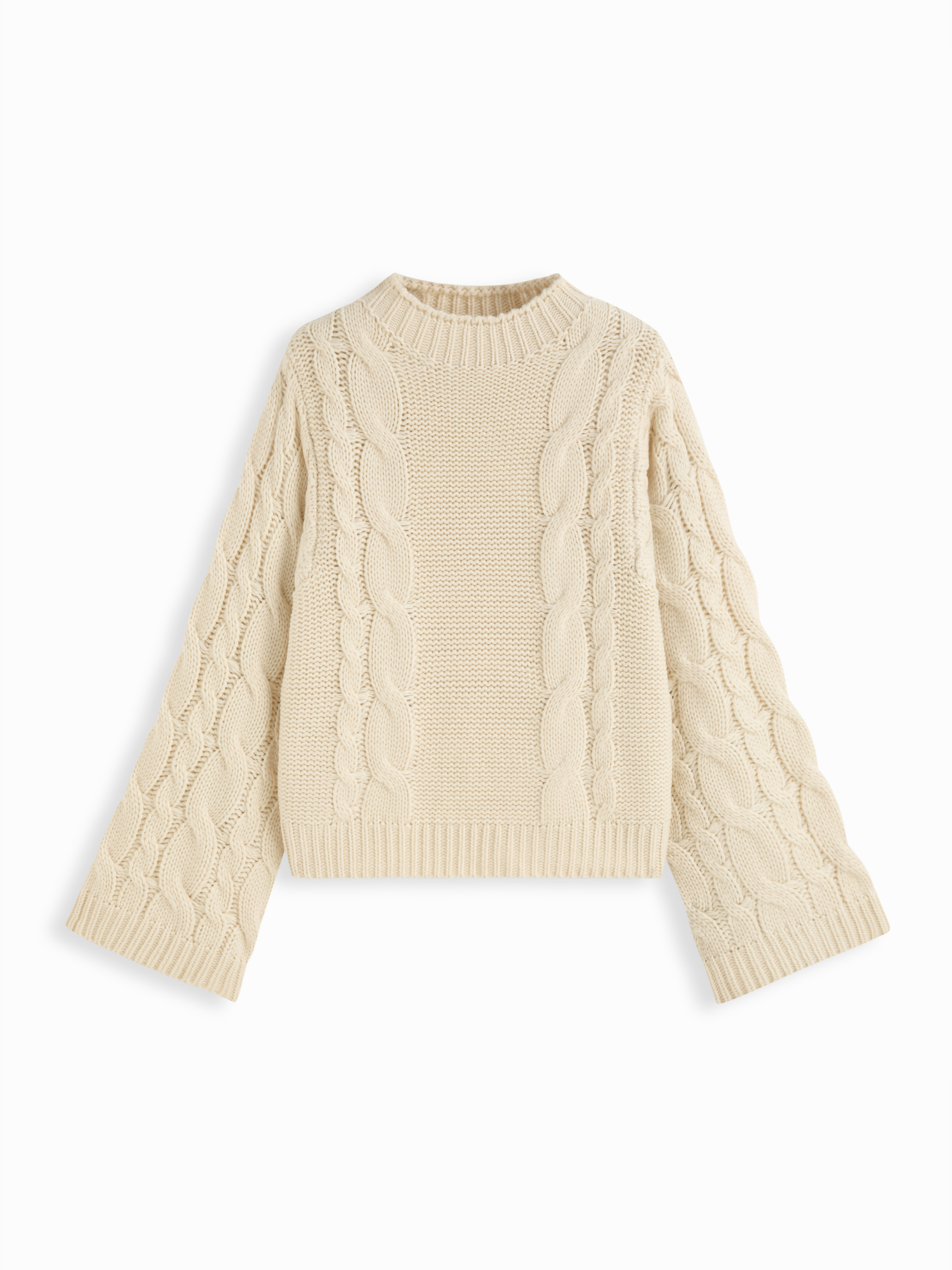 Knit Fabric Cable Knit Round Neck Long Bell Sleeve Oversized Sweater For Daily Casual | Cider